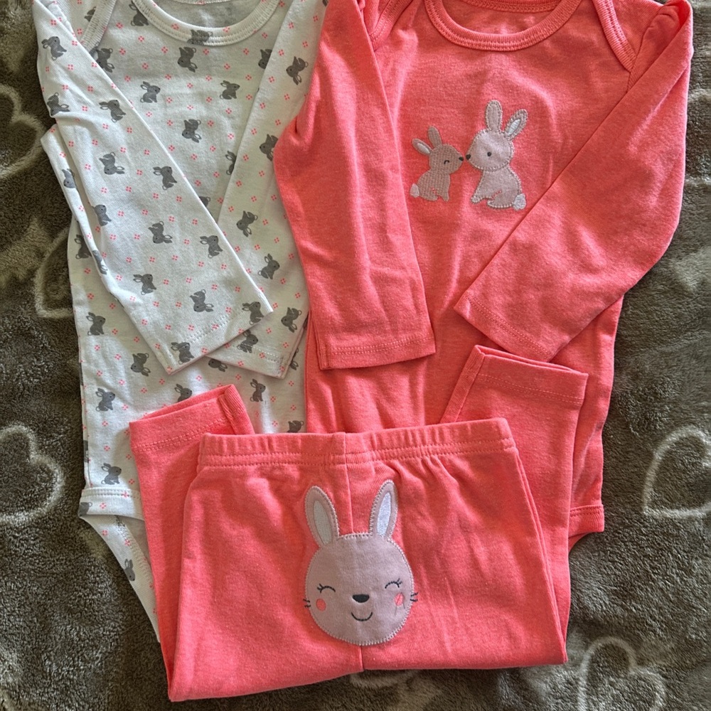 Adorable Bunny Print Set - Pink and Gray